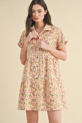 Natural Combo Floral Corduroy Tiered Mini Dress