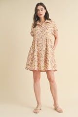 Natural Combo Floral Corduroy Tiered Mini Dress