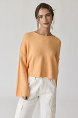 Peach Loose Fit Round Neck Crop Length Knit Top