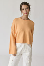 Peach Loose Fit Round Neck Crop Length Knit Top