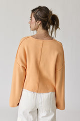 Peach Loose Fit Round Neck Crop Length Knit Top