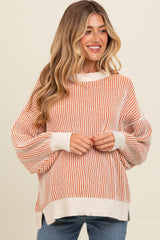 Camel Ribbed Balloon Sleeve Maternity Sweater