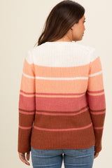 Peach Mixed Stripe Maternity Sweater