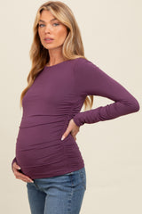 Plum Ruched Long Sleeve Maternity Top