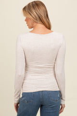 Beige Ruched Long Sleeve Maternity Top