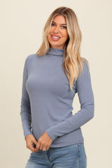 Blue Mock Neck Maternity Long Sleeve Top