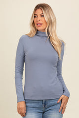 Blue Mock Neck Long Sleeve Top