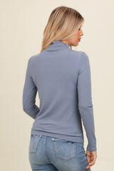 Blue Mock Neck Long Sleeve Top