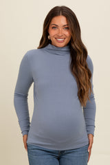 Blue Mock Neck Maternity Long Sleeve Top