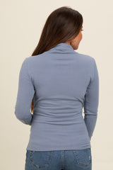 Blue Mock Neck Maternity Long Sleeve Top