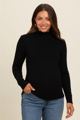 Black Mock Neck Maternity Long Sleeve Top