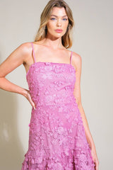 Mauve Floral Lace Accent Midi Dress