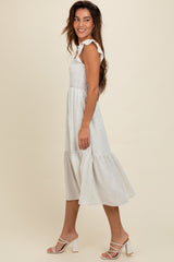 Cream Ruffle Strap Smocked Mid Dress