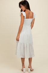 Cream Ruffle Strap Smocked Mid Dress