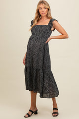 Black Ruffle Strap Smocked Maternity Mid Dress