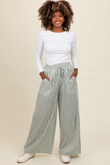 Light Olive Striped Wide Leg Pants