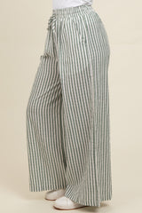 Light Olive Striped Wide Leg Pants