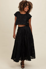 Black Floral Jacquard Crop Top and Skirt Maternity Set