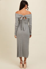 Heather Grey Off Shoulder Back Tie Sweater Midi Dress