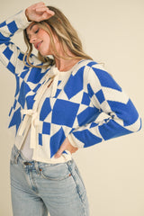 Electric Blue Bow Front Crop Sweater Cardigan