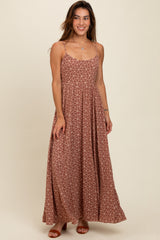 Mauve Floral Cutout Tie Back Maternity Maxi Dress