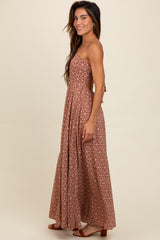 Mauve Floral Cutout Tie Back Maxi Dress