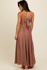 Mauve Floral Cutout Tie Back Maxi Dress