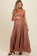 Mauve Floral Cutout Tie Back Maternity Maxi Dress