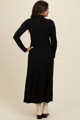 Black Ribbed Exposed Seam Mock Neck Maternity Dress