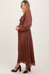 Mocha Chiffon Twisted Front Midi Dress