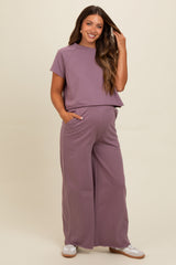 Mauve Basic Tee And Wide Leg Pant Maternity Set