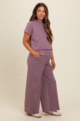 Mauve Basic Tee And Wide Leg Pant Maternity Set