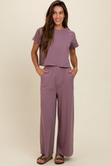 Mauve Basic Tee And Wide Leg Pant Maternity Set