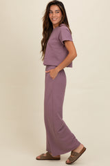 Mauve Basic Tee And Wide Leg Pant Set