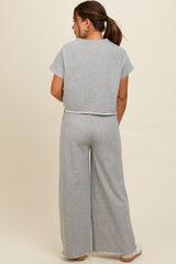 Heather Grey Basic Tee And Wide Leg Pant Maternity Set