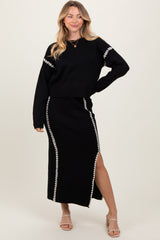 Black Contrast Stitch Knit Sweater And Maxi Skirt Set