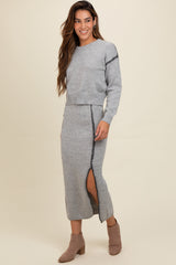 Heather Grey Contrast Stitch Knit Sweater And Maxi Skirt Set