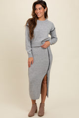 Heather Grey Contrast Stitch Knit Sweater And Maxi Skirt Maternity Set