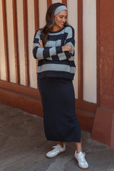 Navy Striped Sweater And Fitted Midi Skirt Maternity Set