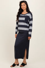 Navy Striped Sweater And Fitted Midi Skirt Maternity Set