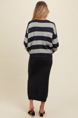 Navy Striped Sweater And Fitted Midi Skirt Maternity Set