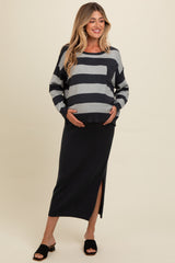 Navy Striped Sweater And Fitted Midi Skirt Maternity Set