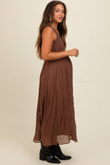 Mocha Textured Smocked Bodice Sleeveless Maternity Maxi Dress