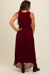 Burgundy Textured Smocked Bodice Sleeveless Maternity Maxi Dress