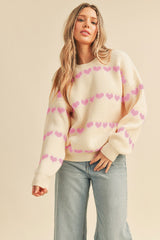 Baby Pink Heart Ribbed Knit Sweater