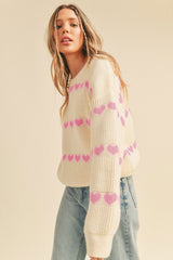 Baby Pink Heart Ribbed Knit Sweater