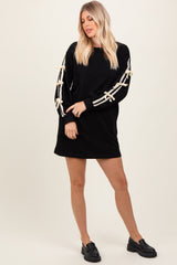 Black Bow Detail Long Sleeve Sweatshirt Mini Dress