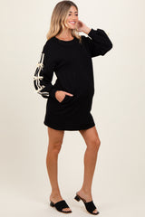 Black Bow Detail Long Sleeve Sweatshirt Maternity Mini Dress