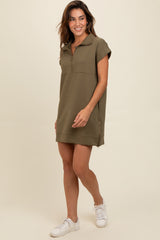 Olive Knit Half Zip Maternity Mini Dress