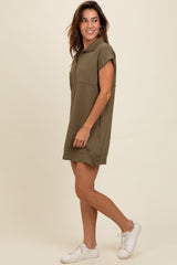 Olive Knit Half Zip Mini Dress